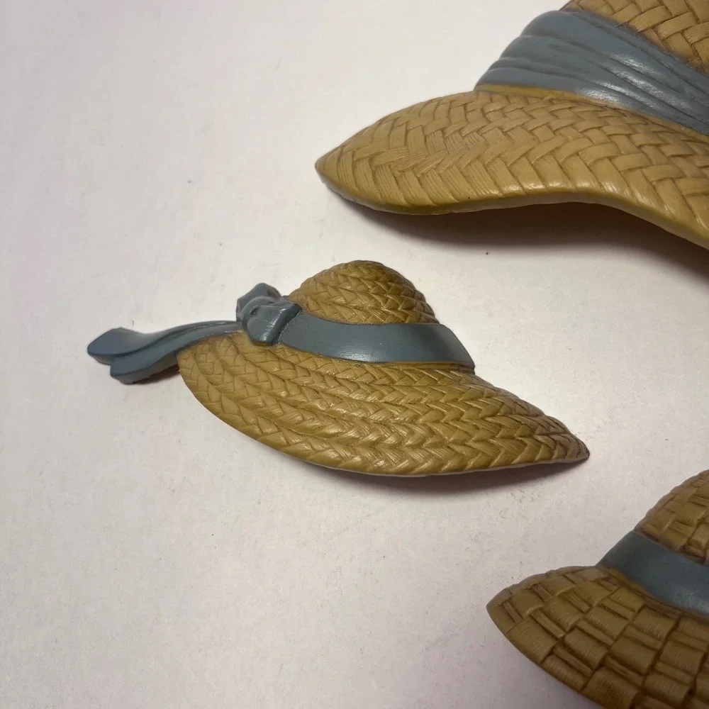 Vintage Burwood Products 1987 Sun Hat Wall Hanging Set 3pc Blue Ribbon 2803-3C